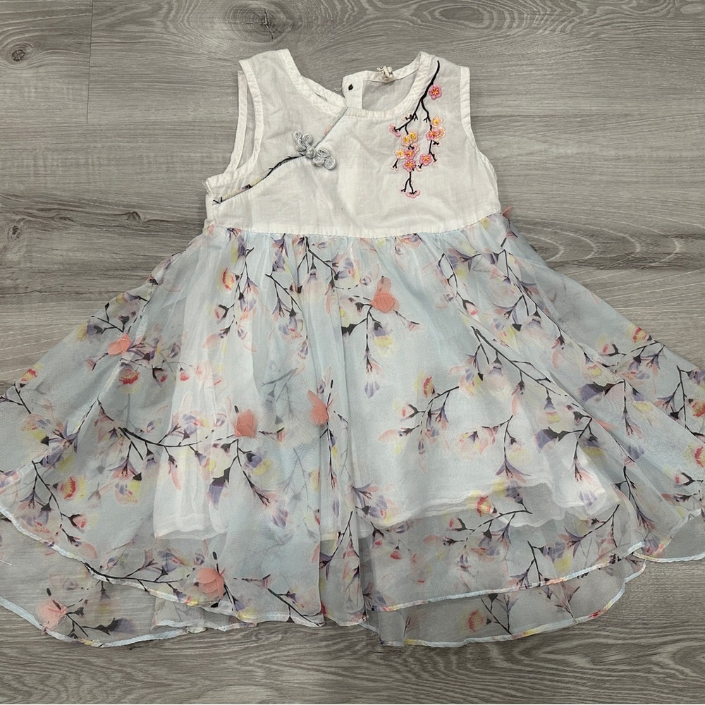 Girls White & Pastel Floral Party Dress